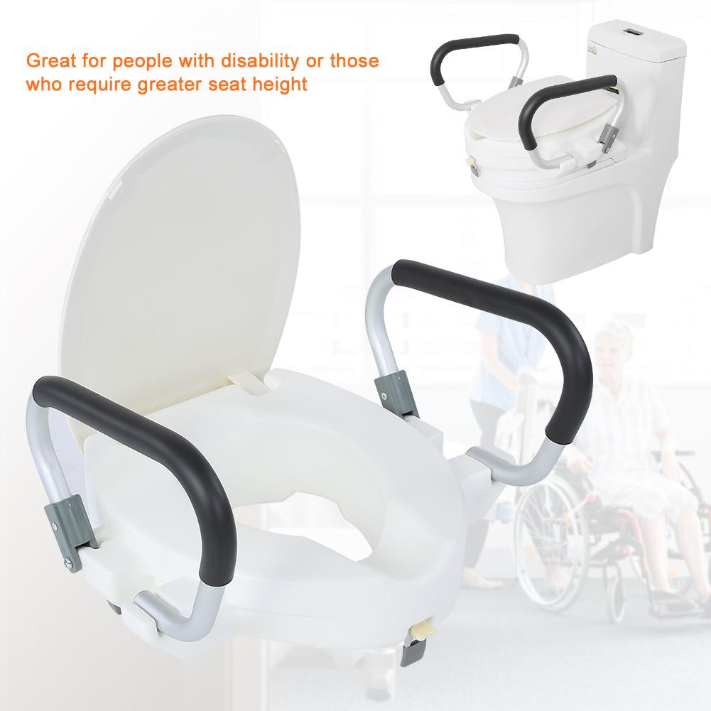 10cm Elevated Raised Toilet Seat With Lid Removable Padded Arms White