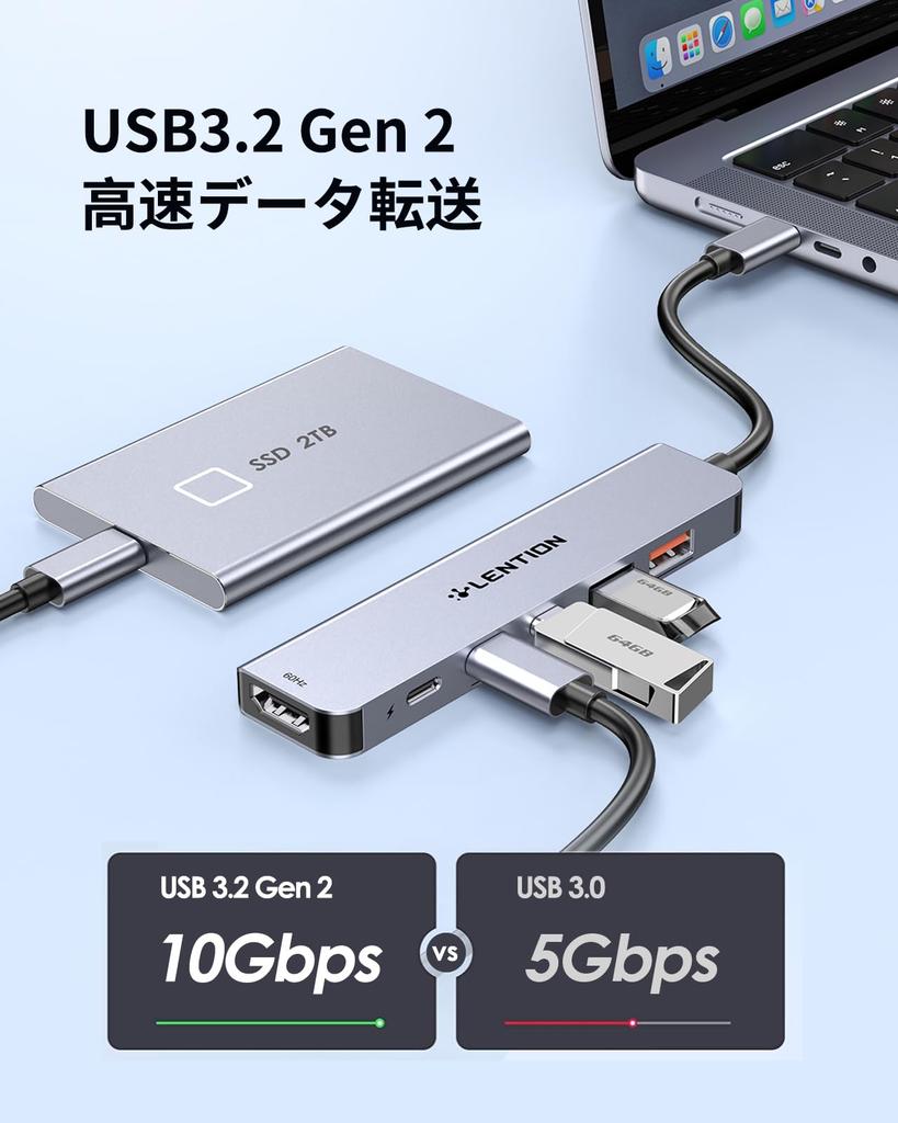 LENTION USB C Hub 4K 60Hz 10Gbps HDMI 100W PD Power Supply USB Converter Adapter Slim Power Supply Mac Compatible with MacBook Pro iPad Pro Surface