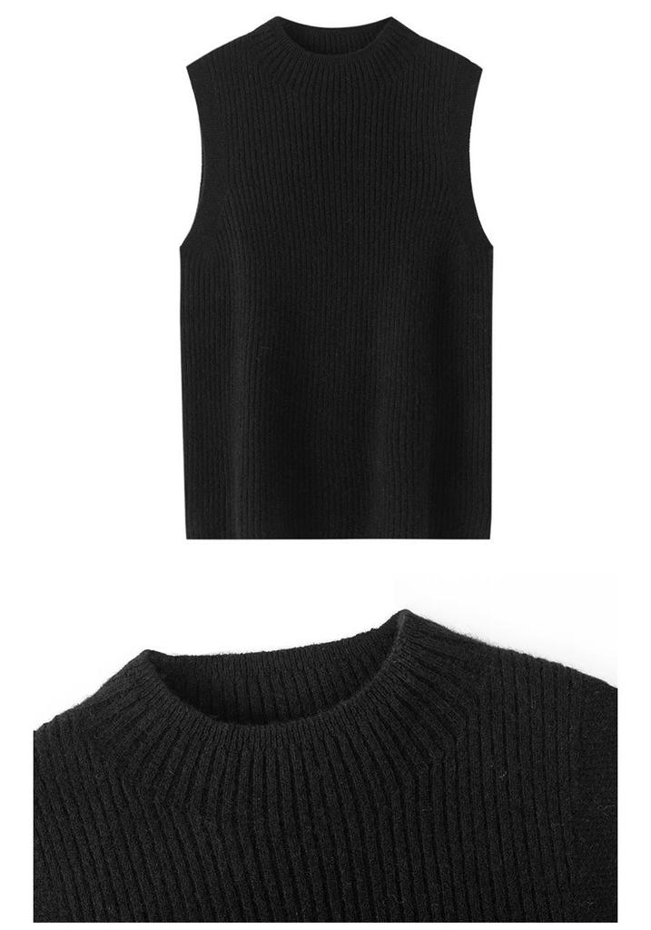 Pure Cashmere Slim-Fit Sleeveless Turtleneck Vest for Autumn/Winter