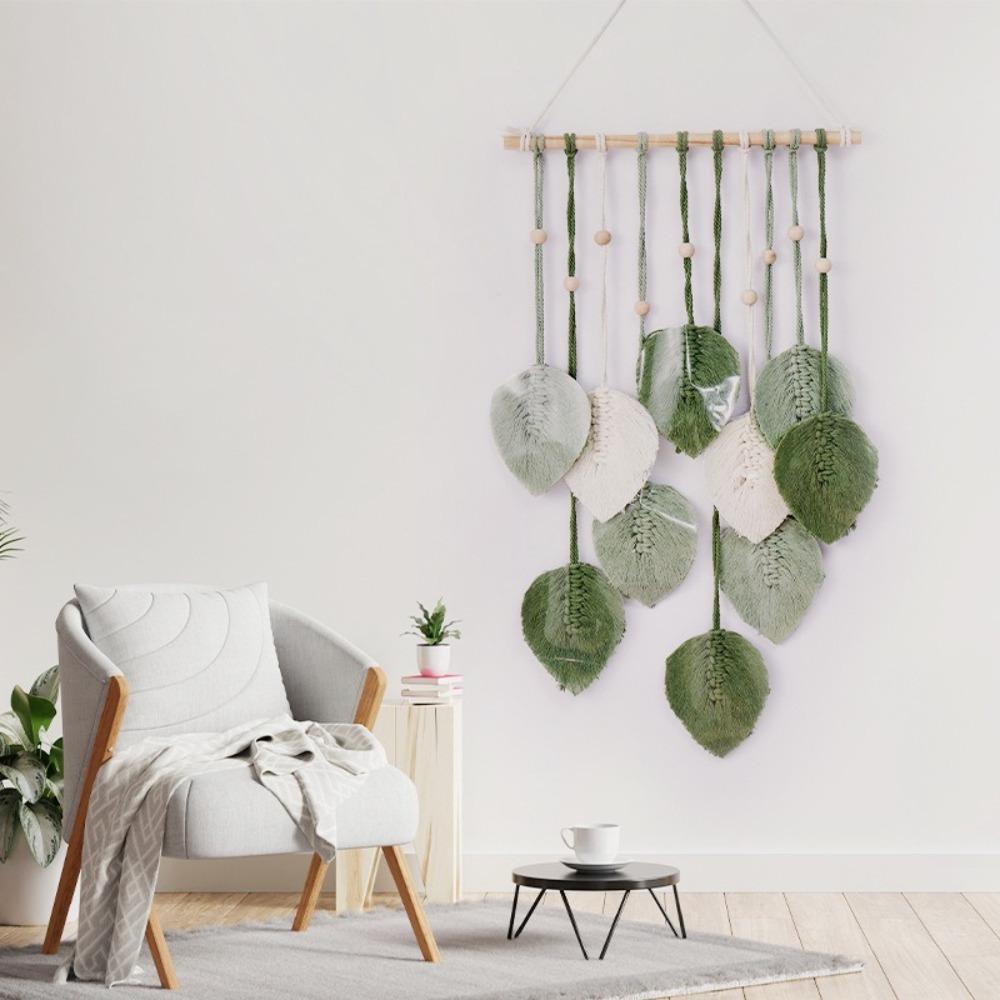 Handmade Macrame Hanging Ornament Green Wall Hanging Tapestry  for Bedroom Living