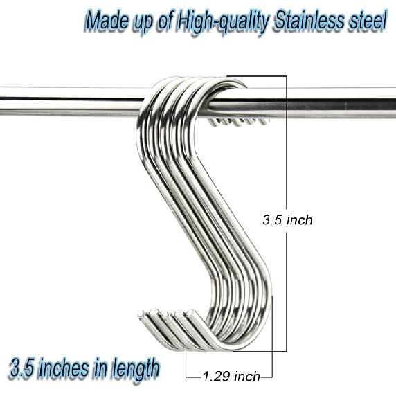 20Pcs S Hooks for Hanging,3.5 inch S Shaped Hooks for Kitchenware Pots Work Shop Utensils Clothes Bags Bathroom Towels Garden Plants
