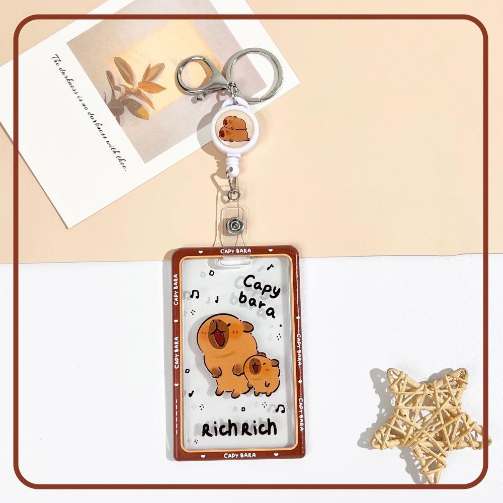 Cute Cartoon Capybara Photocard Holder Transparent with Lanyard Photo Protector Case Keychain Card Cover Photo Storage