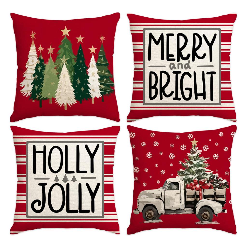 1 \ 4pcs Christmas Pillow Cover Snowman, Elderly, Printed Pattern Cushion Cover, Suitable for Room Living Room, (No Pillow Core)