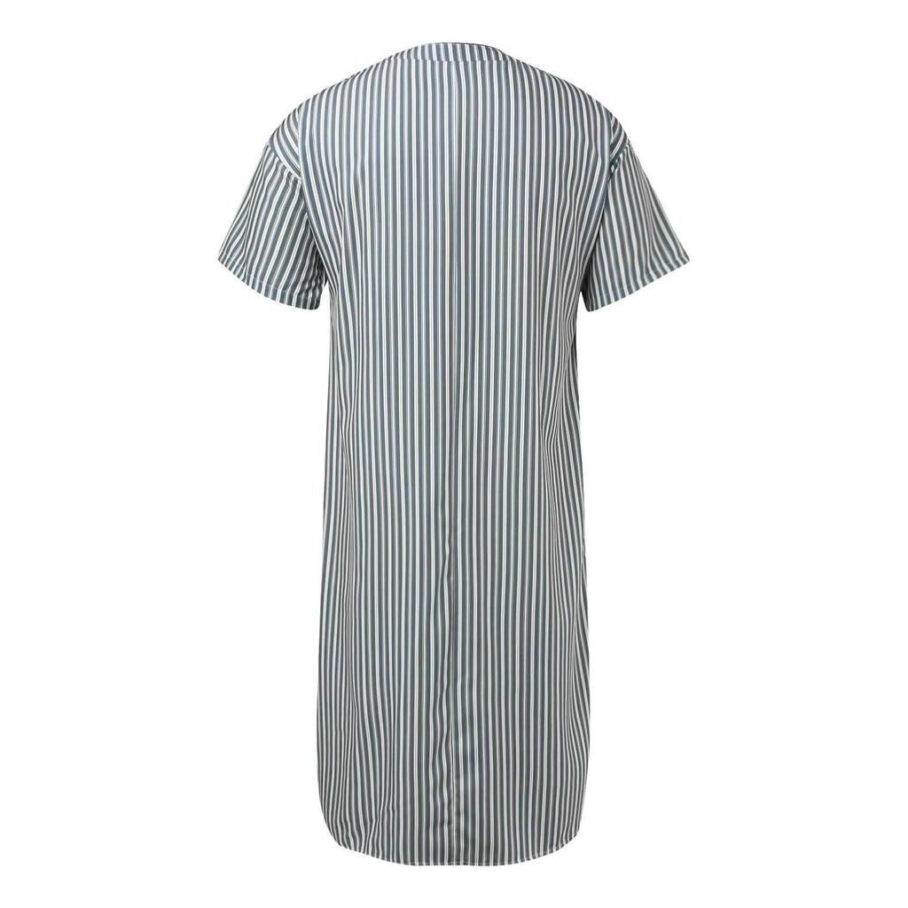Men's 2025 V-Neck Striped Short Sleeve Loose Nightshirt