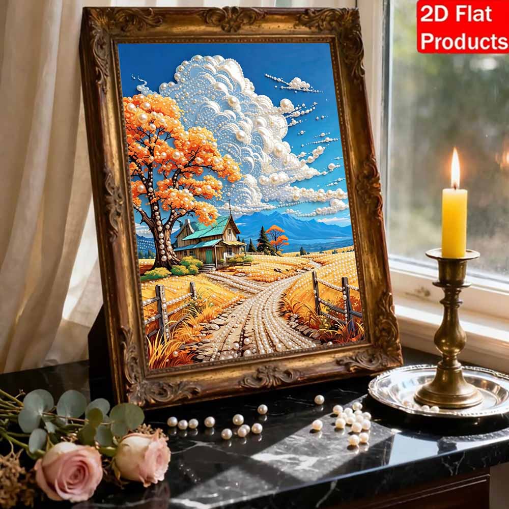 Pearl Painting DIY Kit Autumn Countryside House Frameless Sparkling Bead Art Canvas Creative Home Decor Craft for Beginners