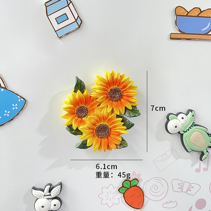 Simulation Sunflower Roses Flowers Refrigerator Stickers 3D Simple Resin Magnetic Stickers Home Kitchen Decorations
