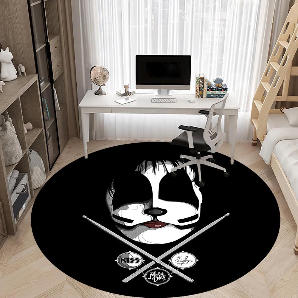 1pc KISS Band Office Round Area Rug, Indoor Mat Suitable For Office, Under Office Chairs Bedroom Living Room Home Decor a0908182