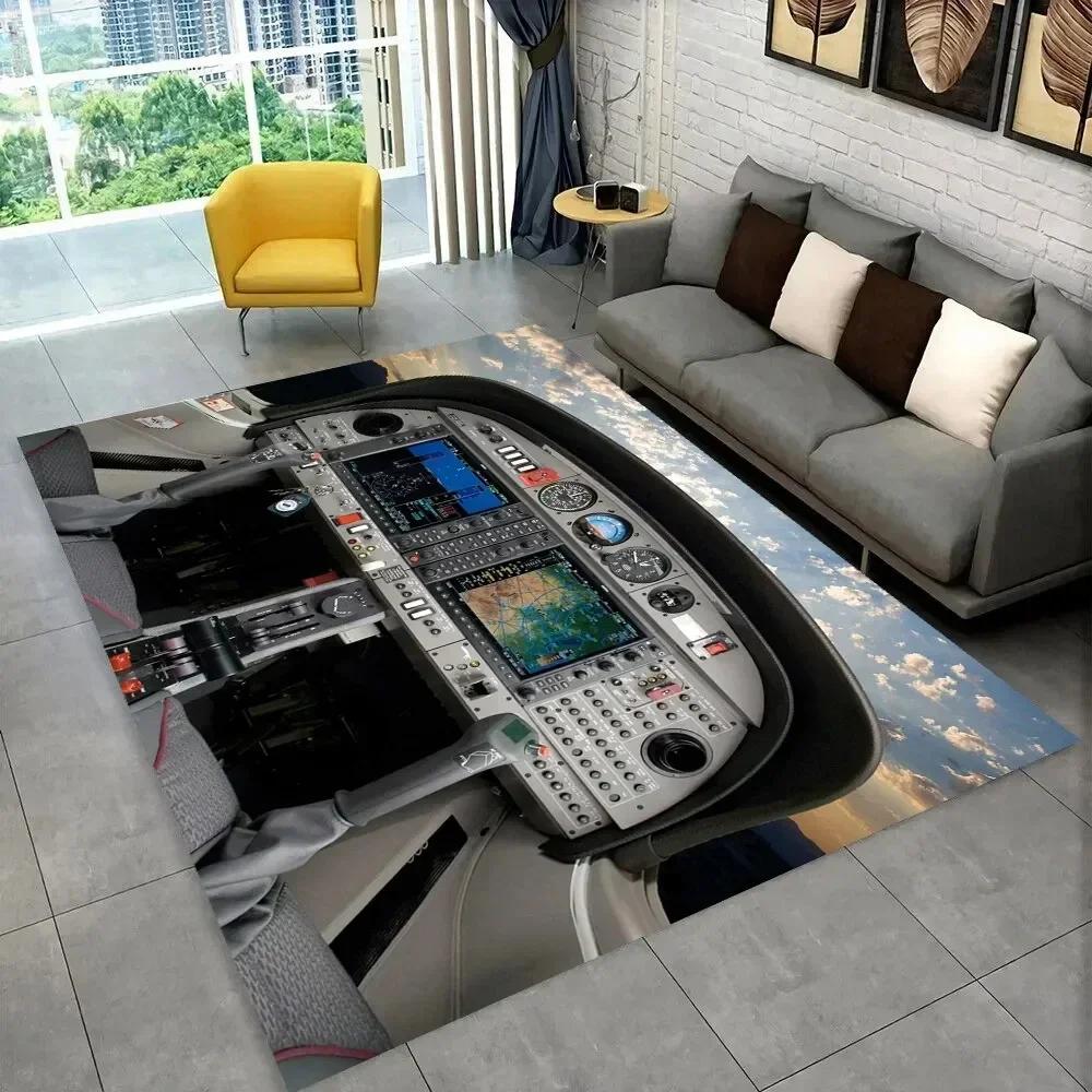 Fighter Aircraft Control Cockpit Cabin Carpet Rug for Home Living Room Bedroom Sofa Doormat Decor,Area Rug Non-slip Floor Mat