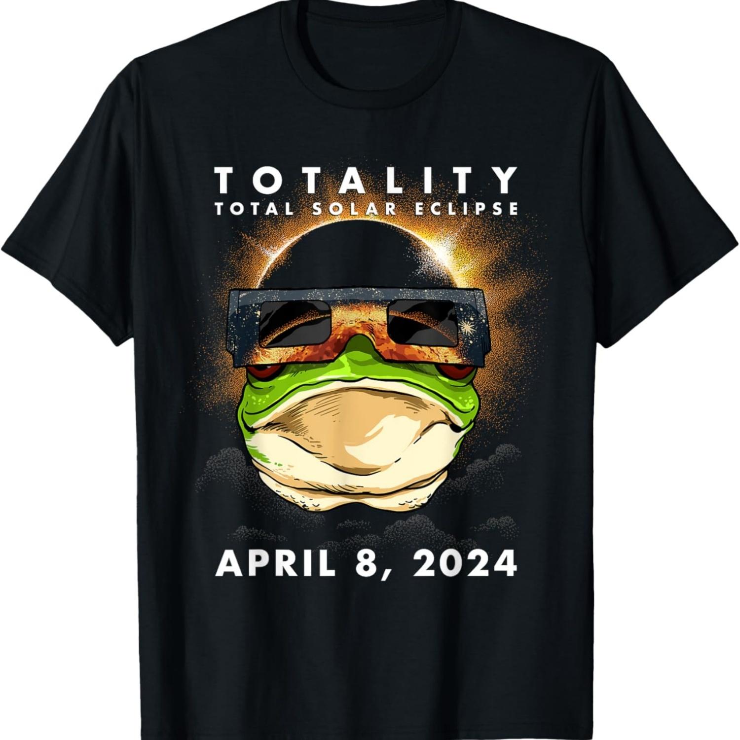Solar Eclipse Shirt 2024 Frog Wearing Eclipse Glasses T-Shirt S чёрный