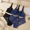 Sexy Lace Bra Suit Non-pad Women Ultra-thin Push-up Panty Set Delicate President for Girlfriend Cup B/C Plus Size 34-40 2PCS Set