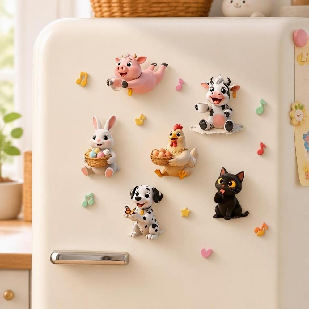 6pcs 2D Flat Dog Cat Fridge Magnets Acrylic Fridge Decor Magnetic Refrigerator Stickers  Home Decor