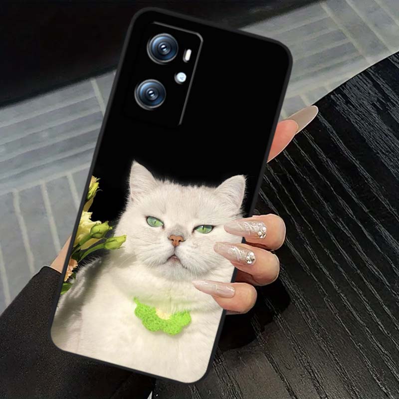 Anime cartoon cat illustration For OPPO Reno 5 6 7 A96 A40 A58 Realme GT A74 A78 Neo2 A74 A78 Find X5 X3 X7 X8 Black Phone Case