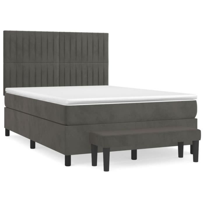 VidaXL Lit à sommier tapissier et matelas Gris foncé 140x190cm Velours - Modèle 3137960