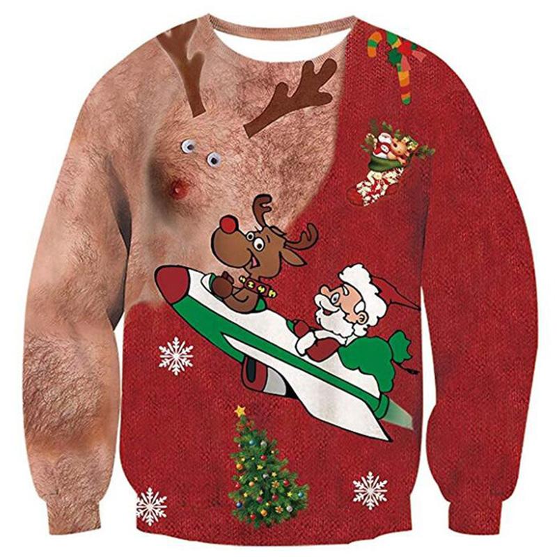 

Мужской Унисекс Женский Уродливый Рождественский Свитер Санта Клаус Рождественский Пуловер Толстовка Elk,3XL