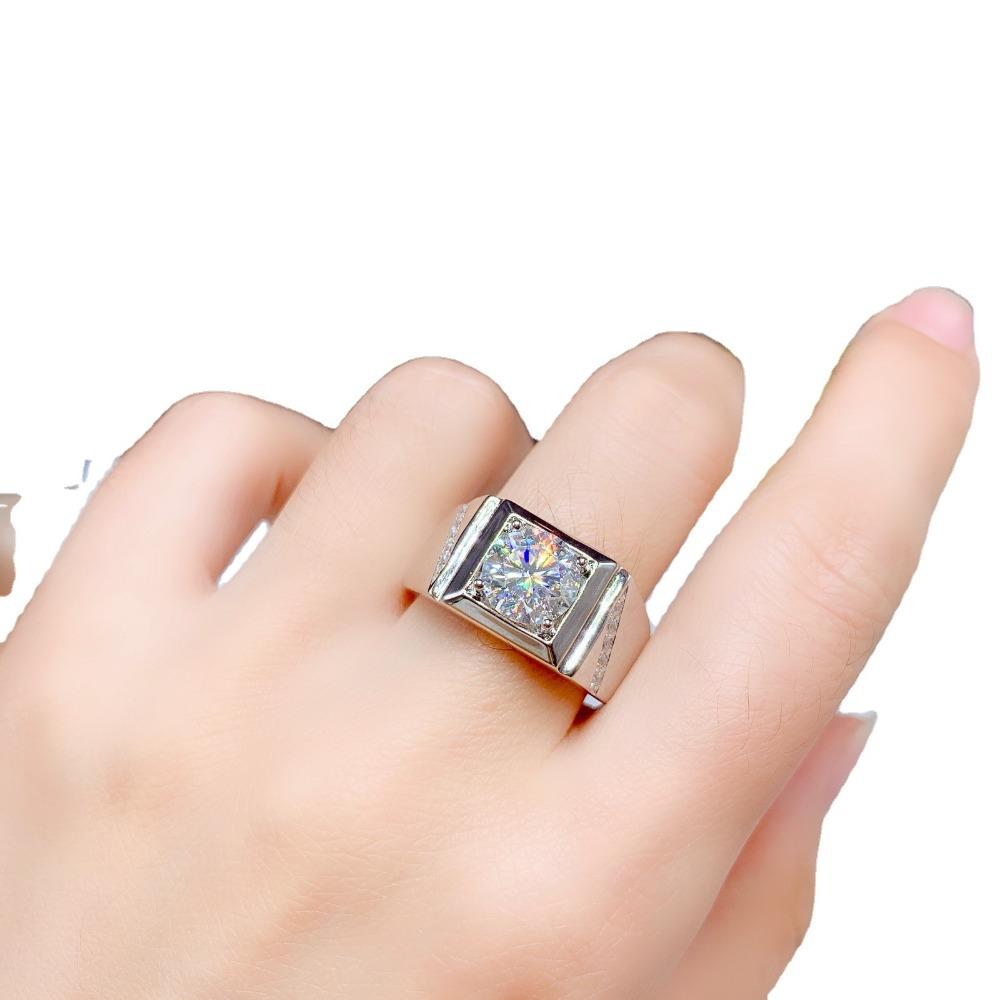 Plated PT950 Platinum Simulation Zircon Engagement Adjustable Ring 3A Zircon Moissanite Mens Ring