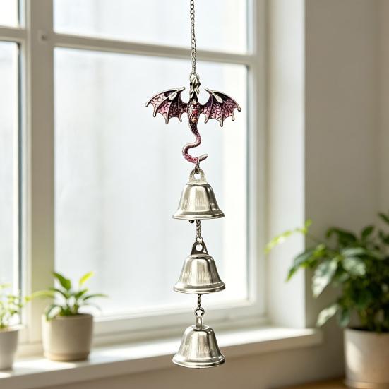 Traditional Gift Retro Dragon Hanging Bells, Metal Flying Wind Chime, Rustic Entrance Door Fantasy Outdoor Garden Ornament for Patio Porch Yard