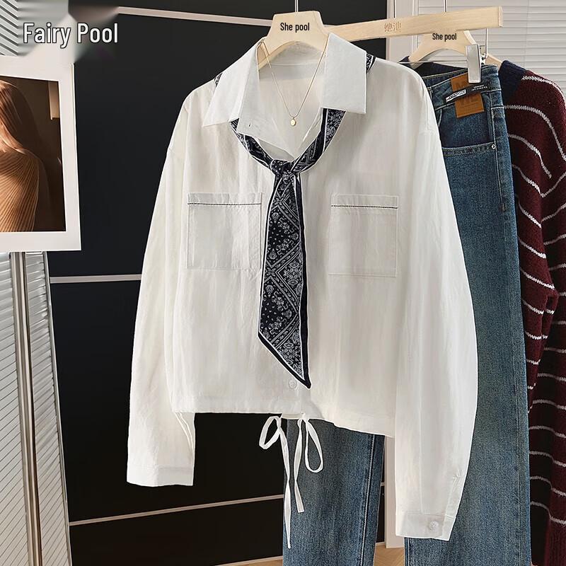 Women s French Lapel Drawstring Short Shirt One Size