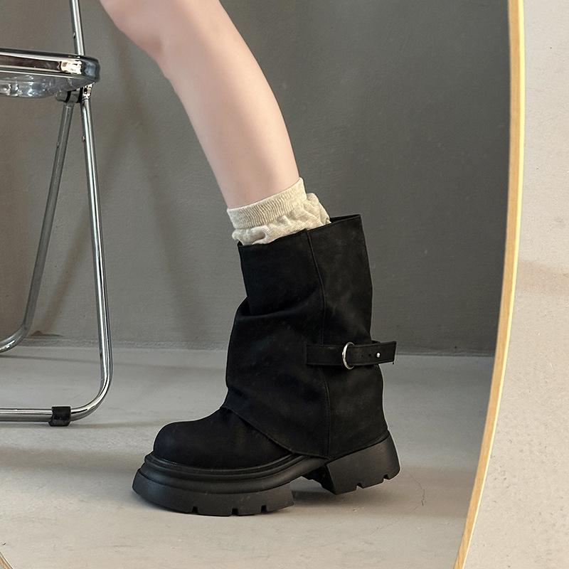 Fashion niche simple pleated trousers Martin boots children 2025 autumn and winter new thick-soled Maillard short boots