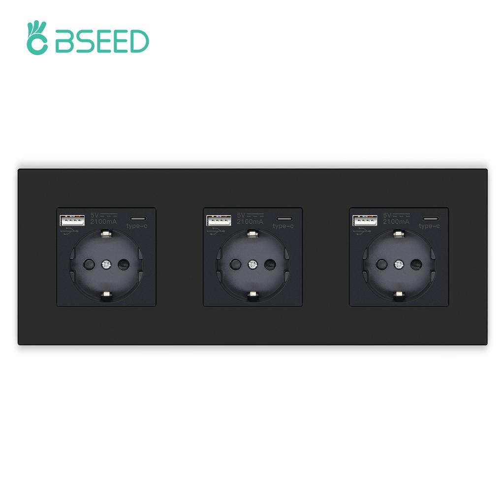 BSEED Einzelne EU-Wandsteckdose Doppel-USB-Steckdosen Typ C Dreifache Steckdosen Vier Steckdosen USB-C-Anschluss 2,1A Kunststoffrahmen