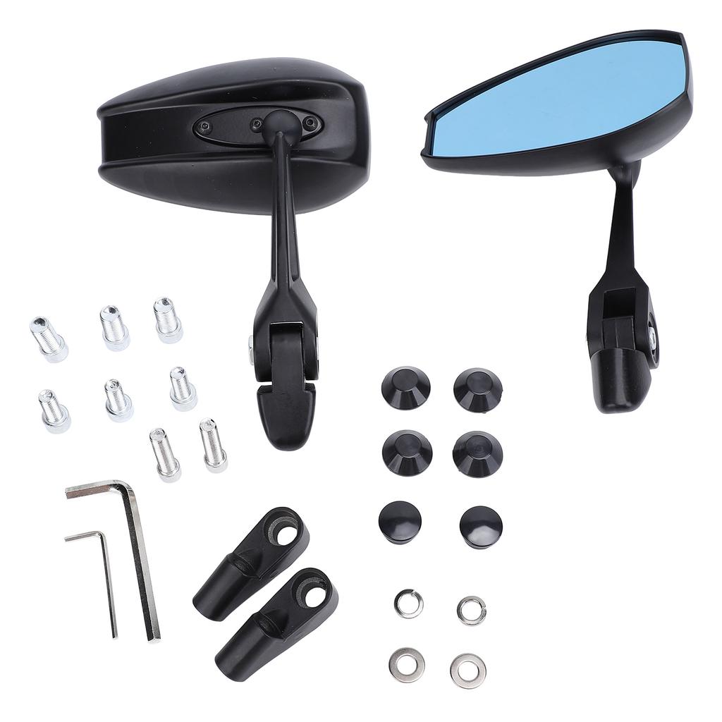 Motorcycle Bar End Mirrors Aluminium Alloy Blue Lenses 360 Degree Adjustable Anti Glare Rearview