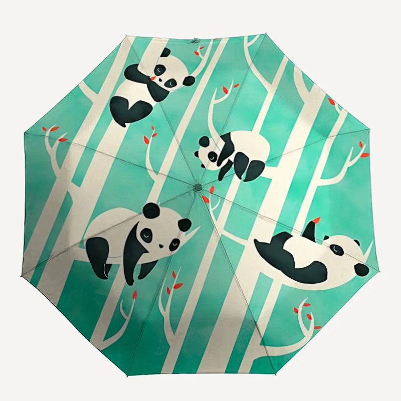 1pc Panda Forest Automatic Open/Close Umbrella Sturdy Iron Frame, Compact Travel UmbrellaIntricate Design Umbrella a0829095