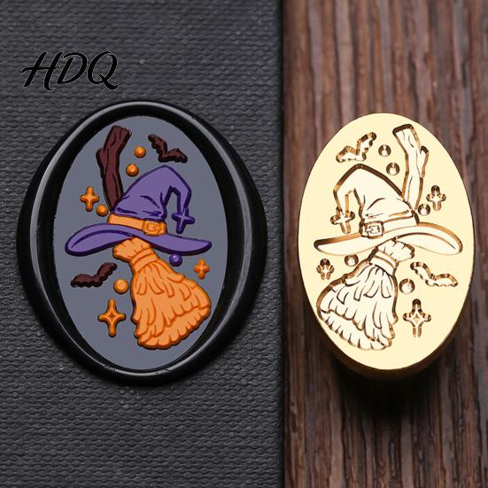 Creative Gift Packaging Halloween Themed Brass Wax Seal Stamp Head Pumpkin Ghost Witch Bat Engraved Head Replacement Sealing for Envelope Journal