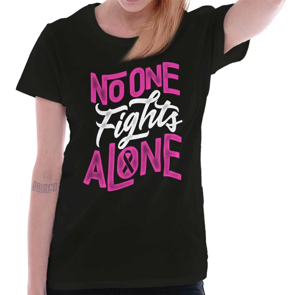 No One Fights Alone Breast Cancer Support Womens Top Junior Graphic Tee M