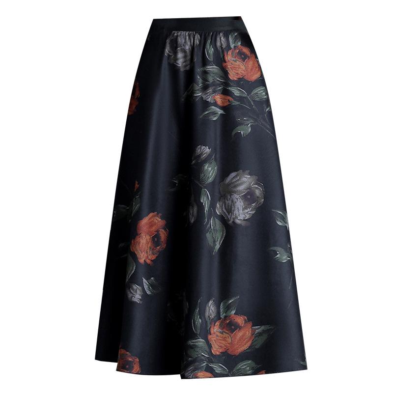 Drapey Slim-Fit High-Waisted A-Line Skirt - Winter 2025 Fashion Midi with Printed Hem
