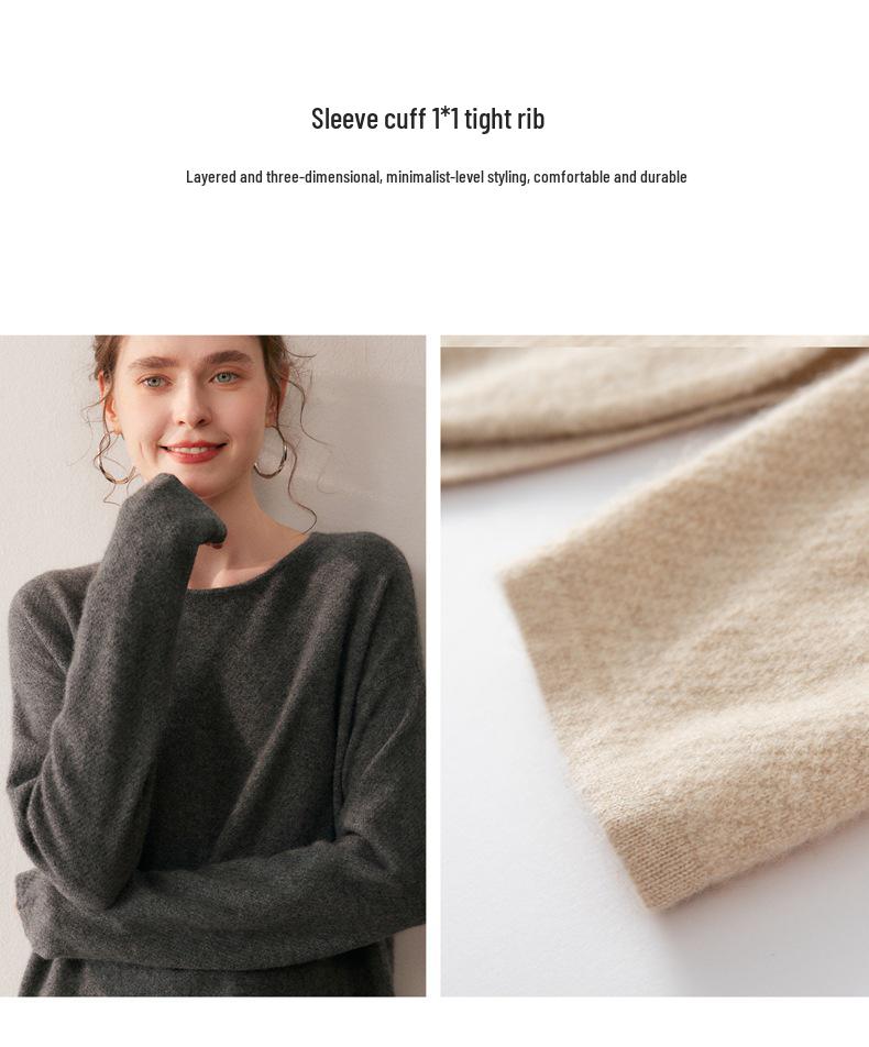 2025 Women's Cashmere Sweater - Round Neck, Osmanthus Stitch, Loose Fit, Curved Hem, Long Sleeve, Autumn/Winter Collection