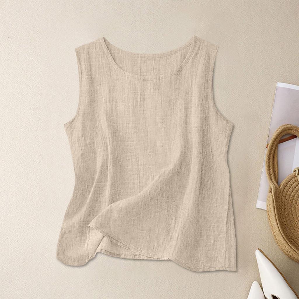 Women’s Textured Cotton Tank Top Crew Neck Sleeveless Relaxed Fit Casual Shirt Lightweight Summer Blouse for Daily Wear Work Travel Layering