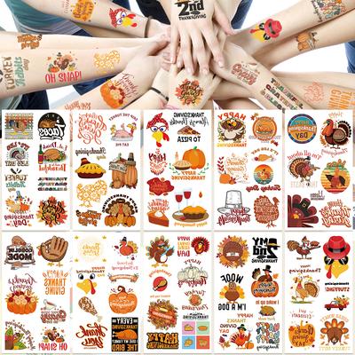10 Blatt Thanksgiving Truthahn Kürbis Tattoo Aufkleber für Gesicht Körper Temporäre Kreative Tattoo Aufkleber Kinder Festival Zubehör