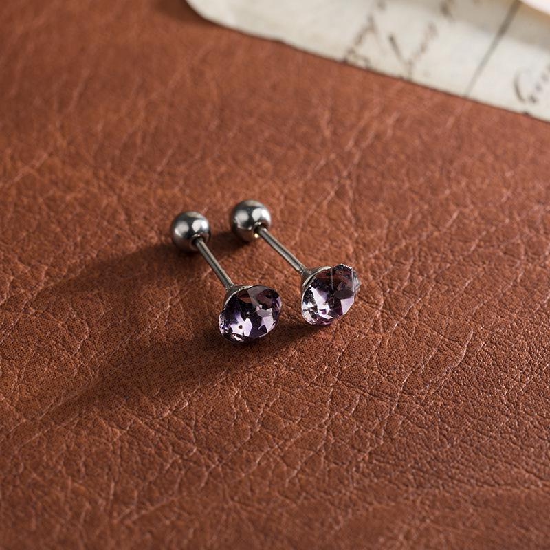 6mm Flashy Titanium Steel Threaded Ear Studs with Diamond for Cartilage and Ear Care