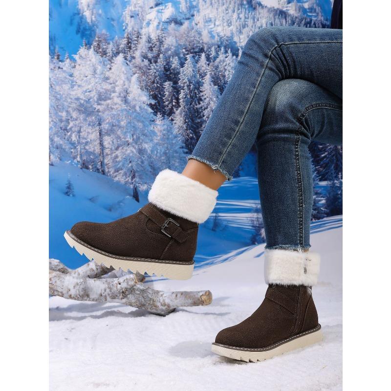 Warm Snow Boots Women's Winter 2025 New Belt Buckle Side Zipper Plus-size Fleece Cotton Shoes