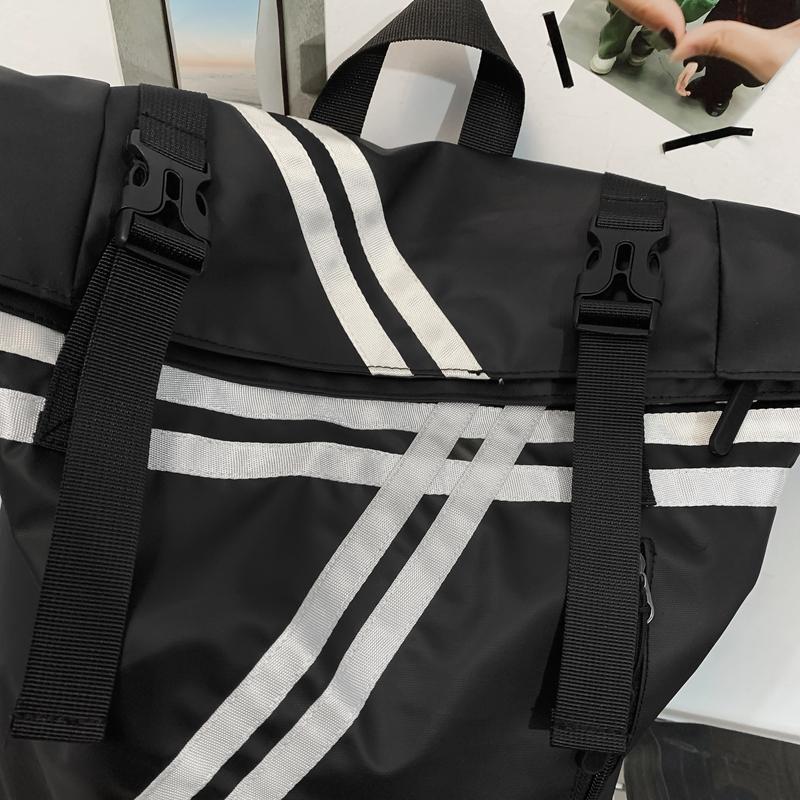 Striped Patchwork Roll-Up Backpack Men Outdoor Fitness Training Sports Bag Student School Bag