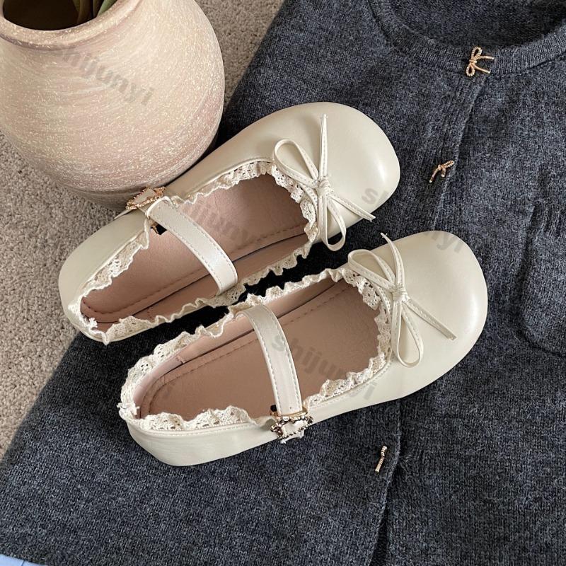 Women's Leather Shoes 2025 Spring Autumn Round Toe Vintage Fashion Bow-knot Flats Lightweight Comfortable Luxury Mary Jane Shoes