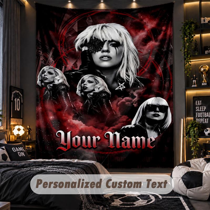 Personalized Wall Tapestry,Lady Gaga Custom Printed Name, Fabric Wall Art For Indoor Room Backdrop