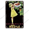 Chocolate Girl Poster Vintage Metal Plate Cartoon Ice Cream Strawbarry Metal Tin Signs Wall Decor Dessert House Bakery Kids Room