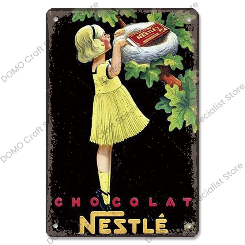 Chocolate Girl Poster Vintage Metal Plate Cartoon Ice Cream Strawbarry Metal Tin Signs Wall Decor Dessert House Bakery Kids Room