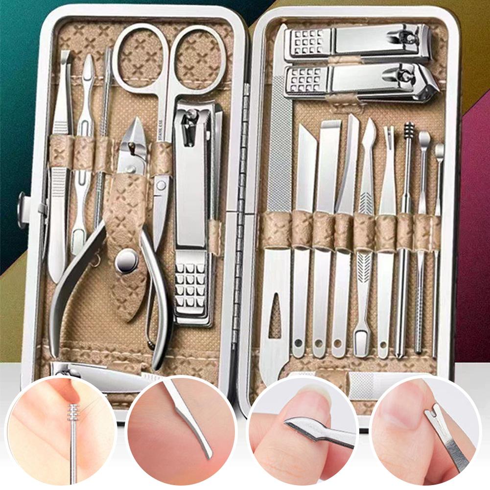 Professional 19-Piece Manicure & Pedicure Kit - Stainless Steel Nail Set With Storage Case for Home Salon Use