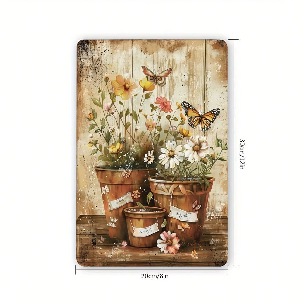 Vintage Rustic Floral Butterfly Metal Tin Sign Wall Decor 8x12 Inch Weathered Iron Art