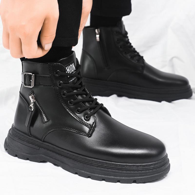 

Мужские кожаные ботинки большого размера, осенние новые ботинки Мартина, мужские ботинки, кожаная поверхность, однотонные, черные 44