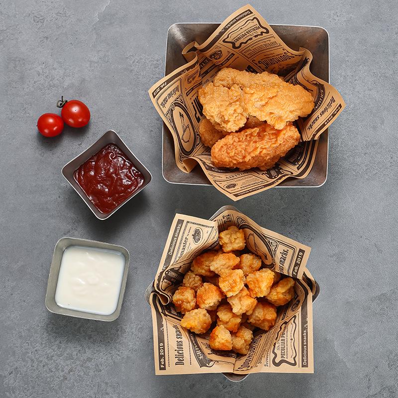 Vintage Stainless Steel Dipping Sauce Bowl Salad Ketchup French Fries Cup Home Restaurant Kitchen Square Snack Tray Tableware