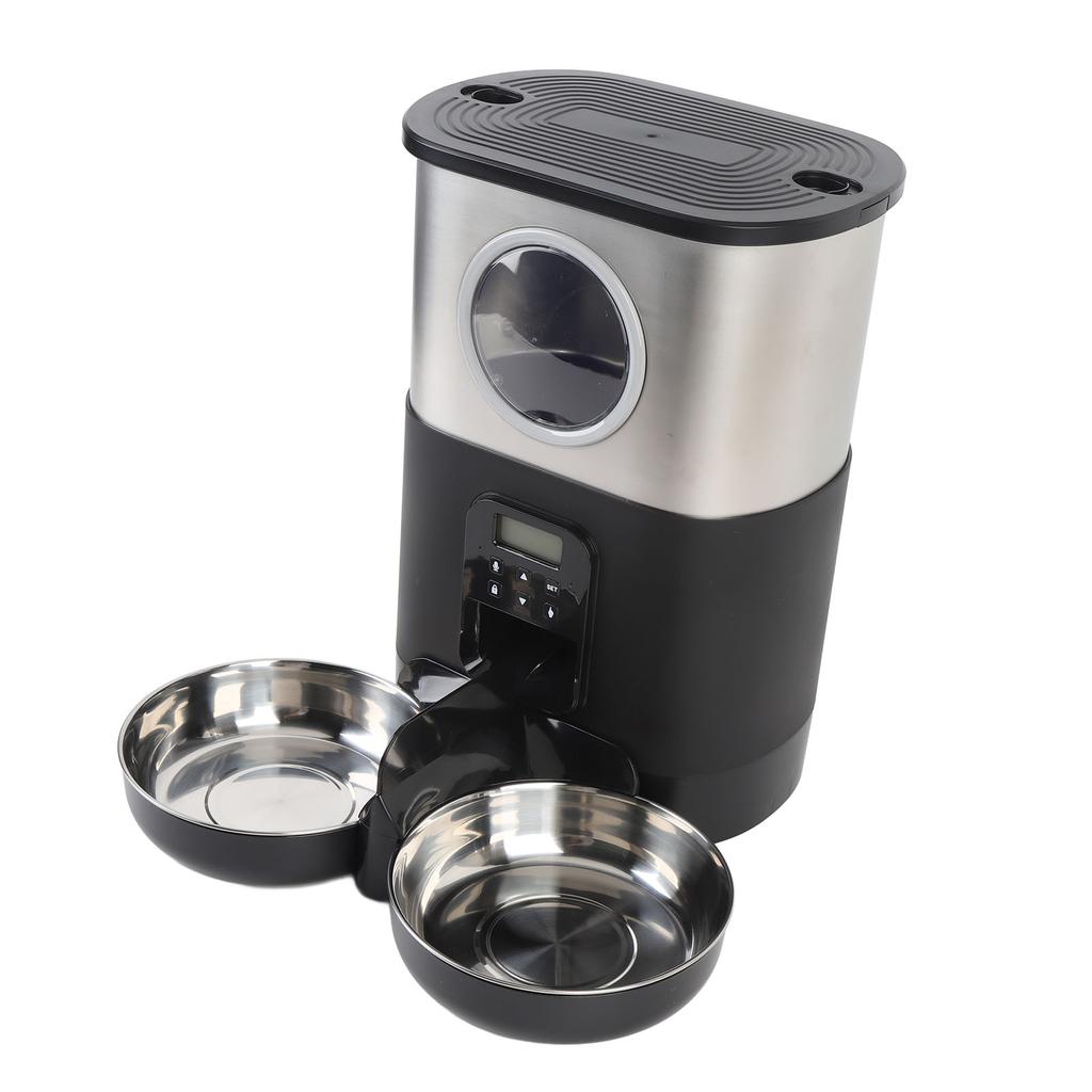 Automatic Cat Feeders for Two Cats 5L Capacity Visable Window Quantitative Feeding Stainless Steel 2 Bowls Timed Pet Food Dispenser