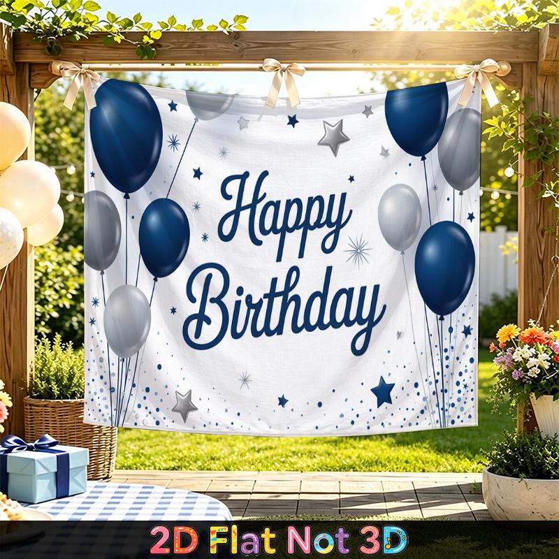 Party Backdrop Happy Birthday Birthday Blue White Photo Booth Background Front Door Decor