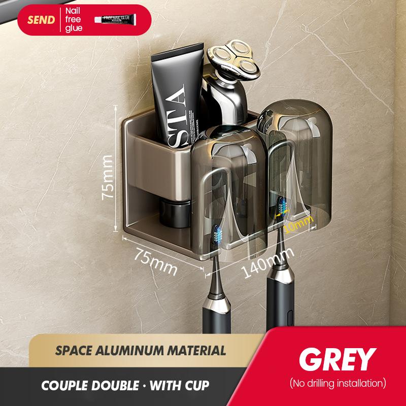 Toothbrush Storage Rack Bathroom Wall Mounted Non Perforated Iron Electric Toothbrush Storage Rack Cup Storage Set