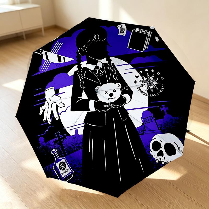 Gothic Horror 8 Ribs 3Fold Black Glue Uv Protection Umbrella Sun Protection Rainproof Compact Folding Umbrella For Travel Daily Use C923741
