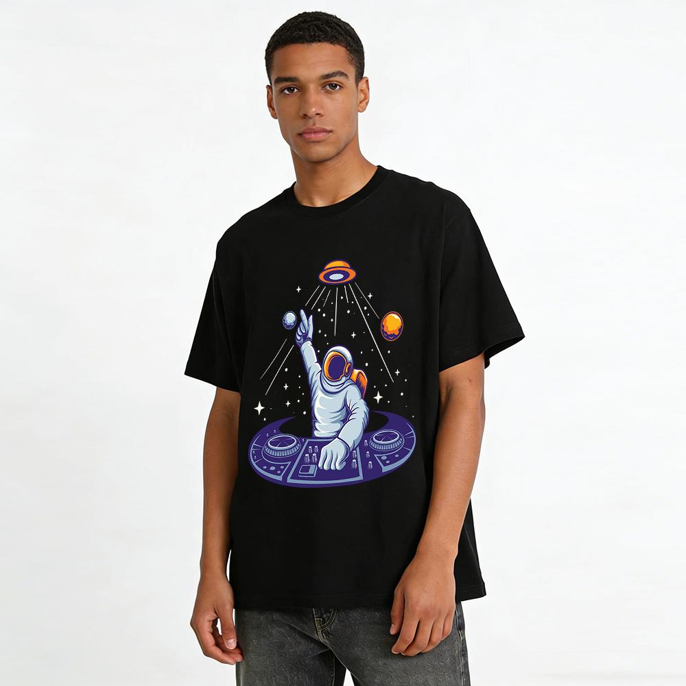 Astronaut DJ Space-Themed Graphic Casual Top Pure cotton T-shirt