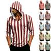 Men's Casual Hooded Striped Three-Quarter Sleeve T-Shirt