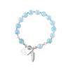 Aquamarine Fresh Blue Crystal Beaded Bracelet with S925 Silver Feather