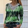 Women Tie-dye  Printed  Embroidery Collar Long Sleeve Pullover Blouse Tops